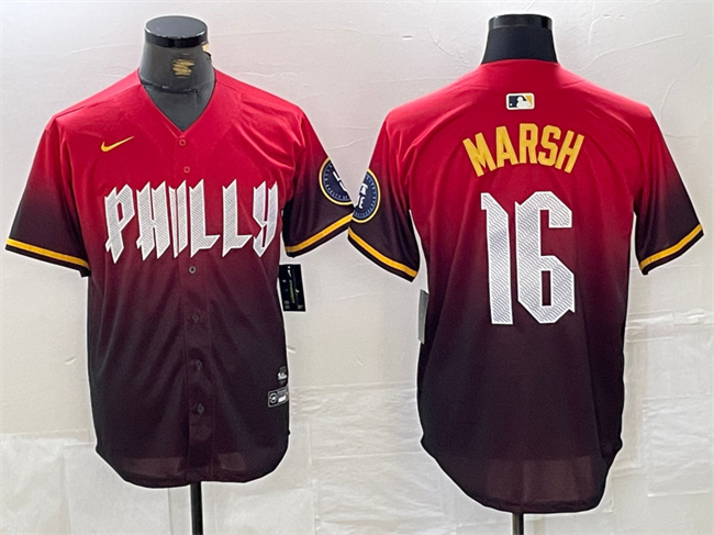 Men's Philadelphia Phillies #16 Brandon Marsh Red 2024 City Connect Limited Stitched Jersey Men's Philadelphia Phillies #16 Brandon Marsh Red 2024 City Connect Limited Stitched Jersey